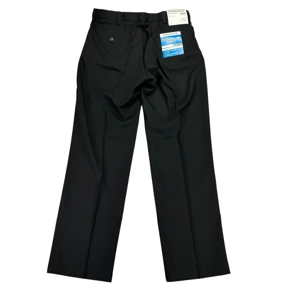 Haggar Mens Cool 18 Pro Classic Fit Pleated Stretch Dress Pants Black 34x32
